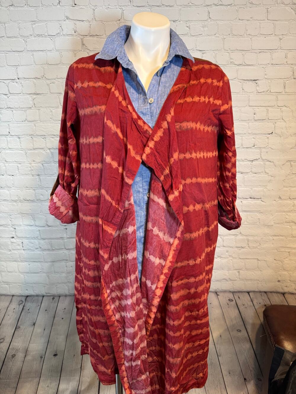 Soft Surroundings Tea Gardens Mixed Media Topper Duster Jacket Red Tie Dye.Large